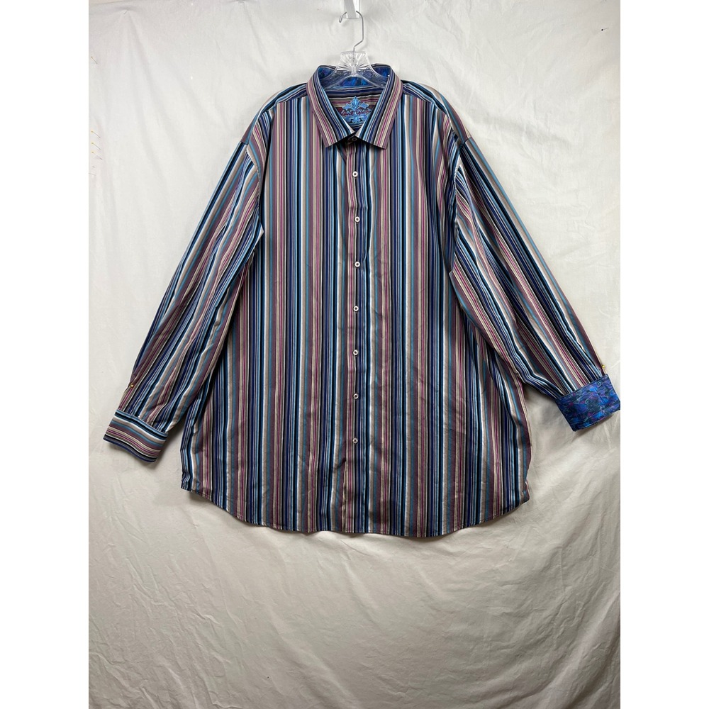 Robert Graham Button Down Shirt Mens 4XLT Multicolor Striped Contrast Cuffs